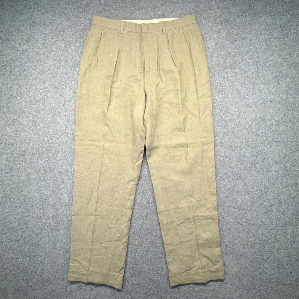 Vintage Polo Ralph Lauren Pants Mens 36x32 (Fits 35x32) Linen Double Pleated